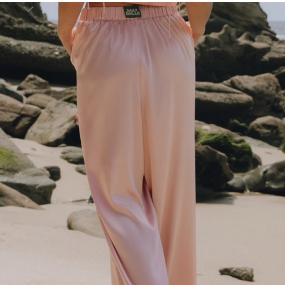 Daily Drills Pink Silk Wide-Leg Pants - Picture 2 of 4